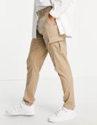 Asos Design Skinny Smart Pants With Cargo Pocket In Stone-neutral