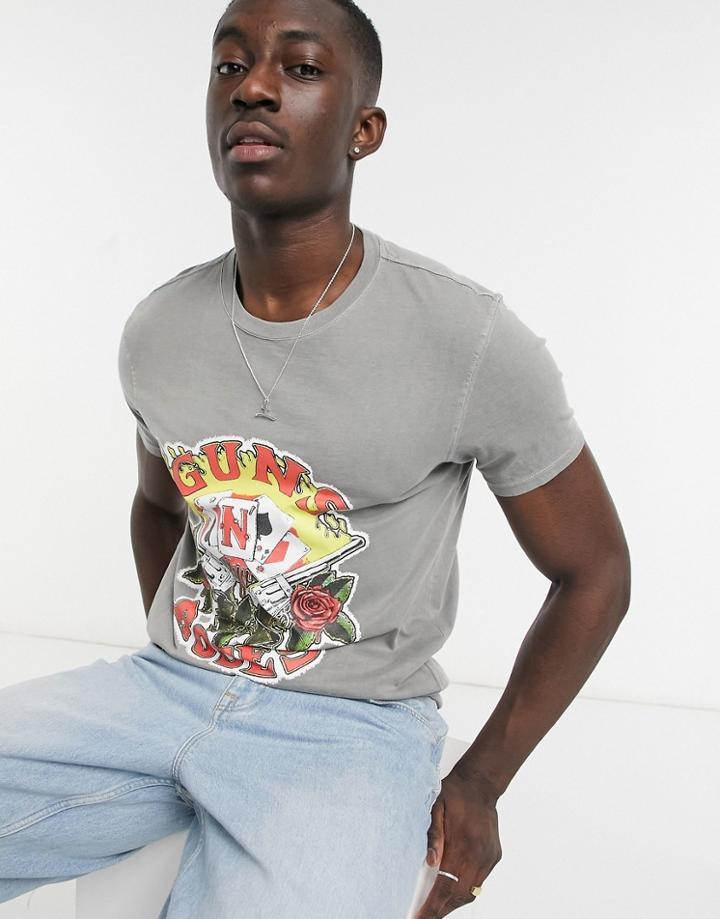 Bershka Guns N Roses Print T-shirt In Gray-grey