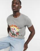 Bershka Guns N Roses Print T-shirt In Gray-grey
