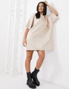 Asos Design Oversized Leather Look T-shirt Dress In Cream-neutral