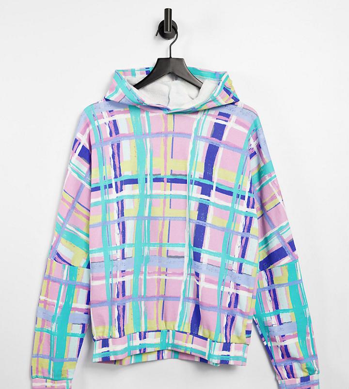 Asos Made In Kenya Unisex Check Print Hoodie - Part Of A Set-purple