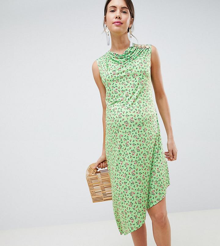 Asos Design Maternity Ditsy Print Midi Dress With Button Detail-multi