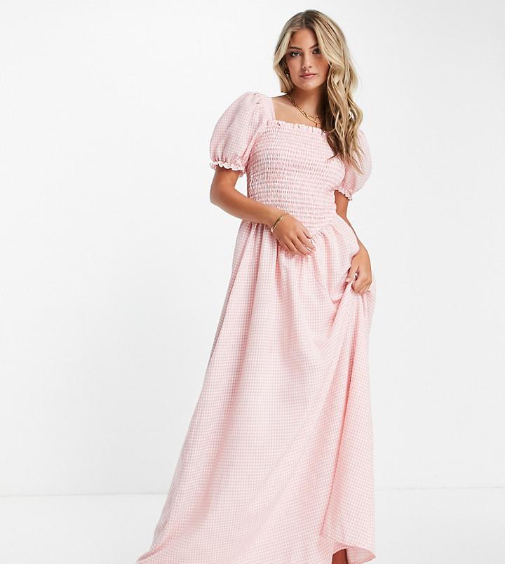 Missguided Midaxi Dress In Pink Mixed Check