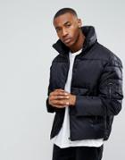 Stradivarius Funnel Neck Puffer Jacket With Ma1 Pocket In Black - Black