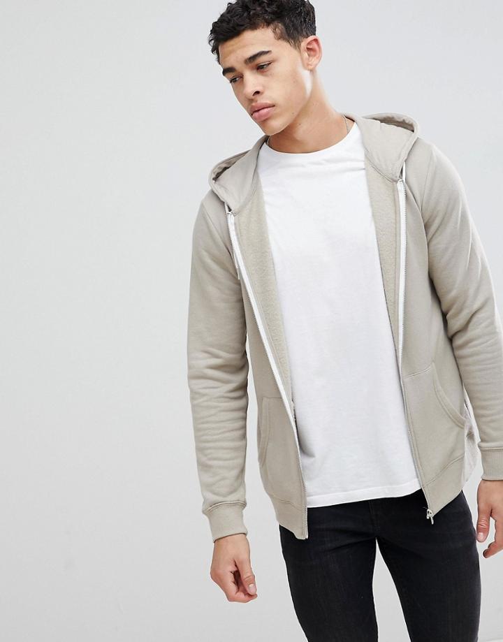 New Look Zip Through Sweat In Stone - Stone