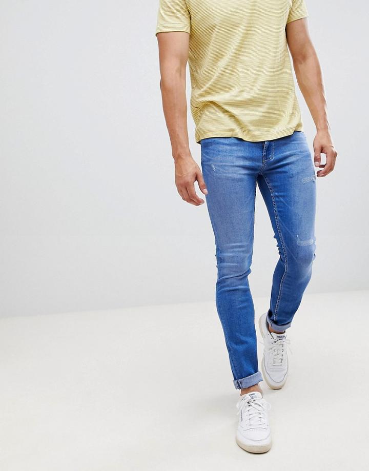 Burton Menswear Jeans In Skinny Fit In Mid Blue Wash - Blue