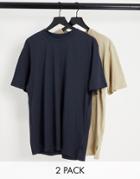 Only & Sons 2 Pack Relaxed T-shirt In Stone & Navy-multi