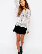 Navy London Embroidered Sheer Lace Smock Top - White