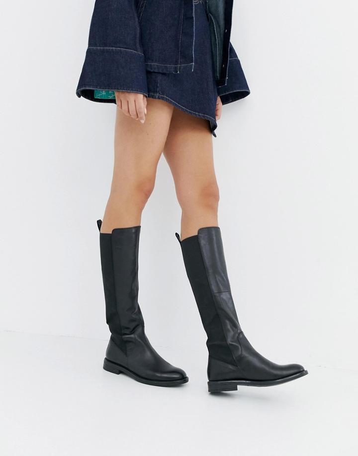 Vagabond Amina Black Leather Knee High Boots - Black