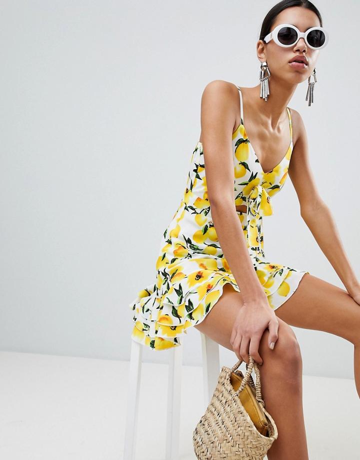 Boohoo Cut Out Lemon Print Dress - Multi