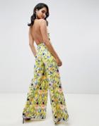 Asos Edition Floral Embroidered Halter Jumpsuit-multi