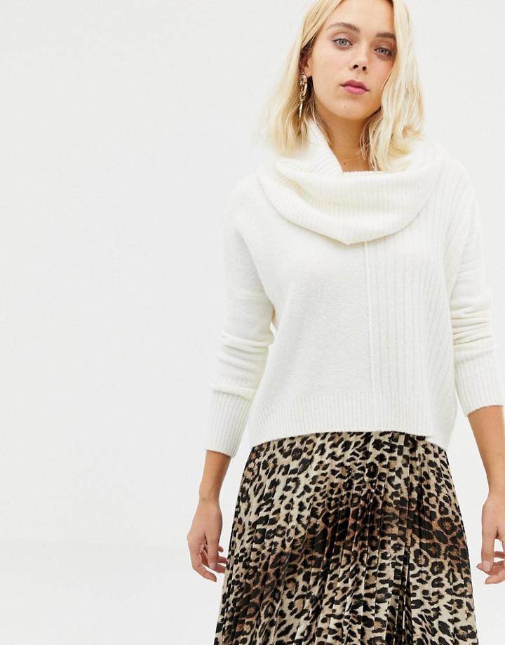 Miss Selfridge Sweater With Cowl Neck In Cream - Cream