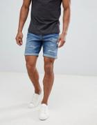 Selected Homme Denim Shorts With Distress Detail - Blue