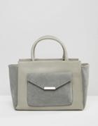 Pieces Winged Tote Bag With Envelope Detail Front Pocket - Gray