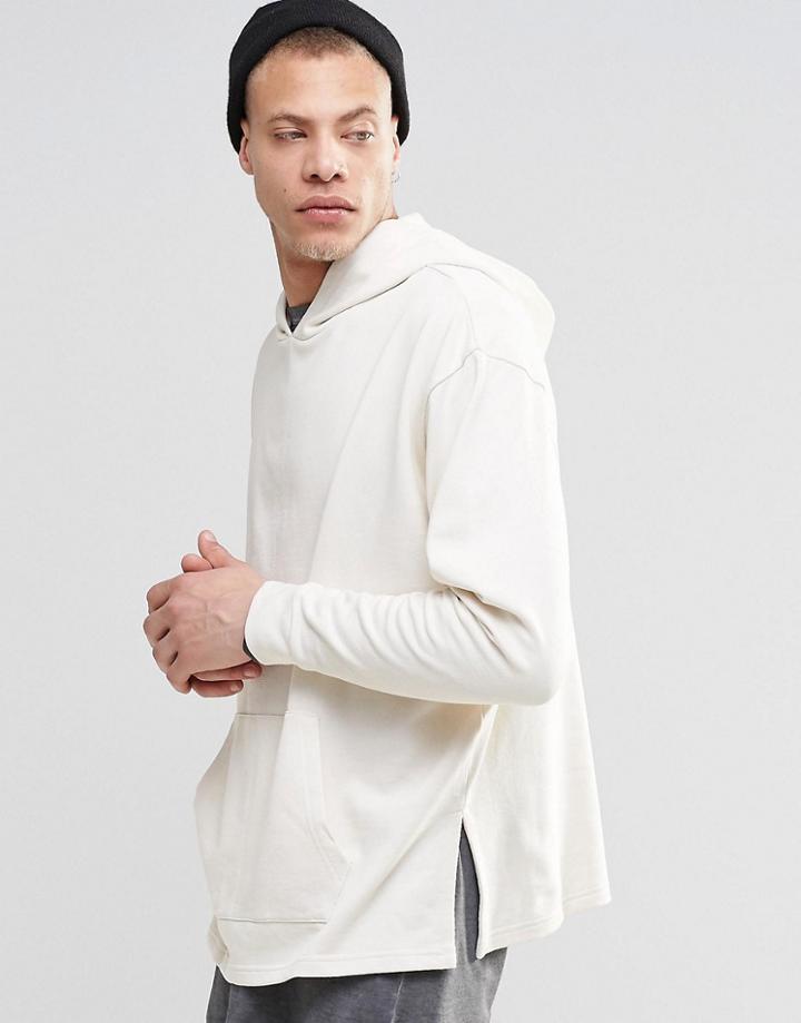 Asos Oversized Hoodie With Stepped Hem & Side Splits - Whitecap Gray