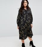 Fashion Union Plus High Neck Midi Dress In Grunge Floral Print - Black