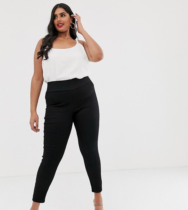 Asos Design Curve Pull On Jegging In Clean Black With Wide Waist Band Detail