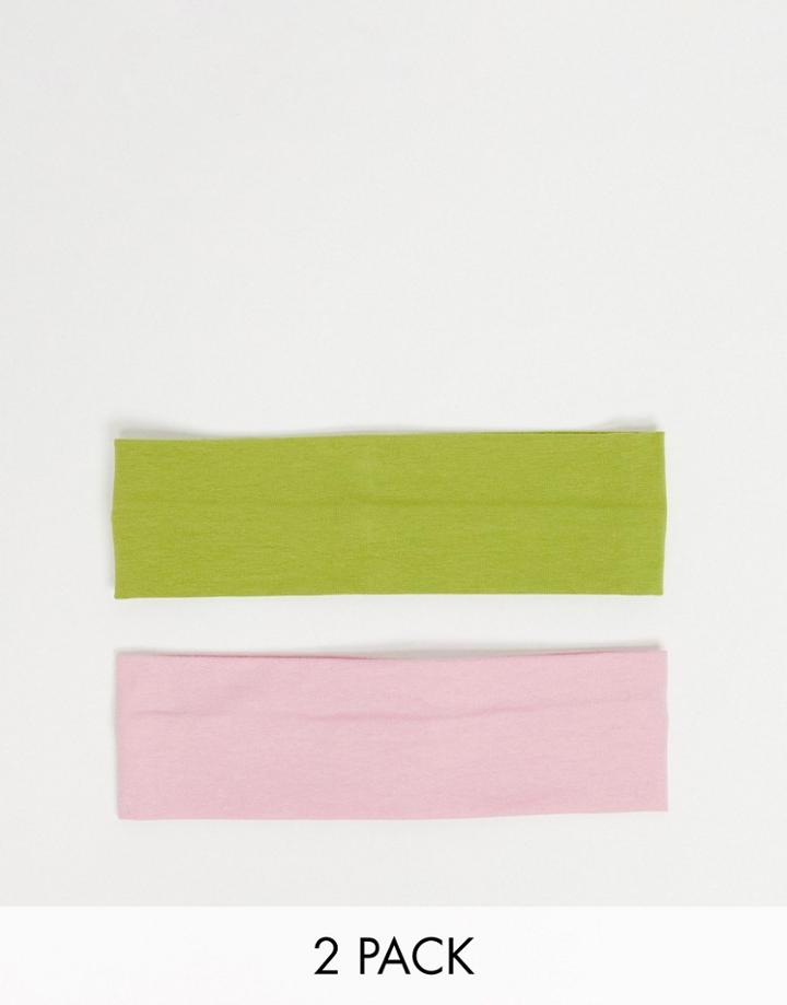 Asos Design Pack Of 2 Wide Jersey Headbands-multi