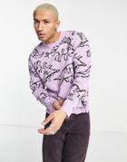 Asos Design Knitted Sweater With All Over Dino Pattern In Lilac-purple