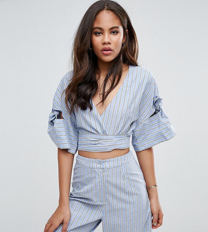 Asos Tall Shirting Wrap Top In Stripe Co-ord - Multi