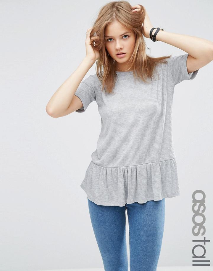 Asos Tall T-shirt With Ruffle Hem - Gray