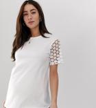 Asos Design Maternity T-shirt With Lace Sleeve-white