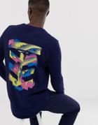 Le Breve Stencil Back Print Longline Sweatshirt-navy