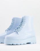 Asos Design Generate Lace Up Wellie Boots In Pale Blue-blues
