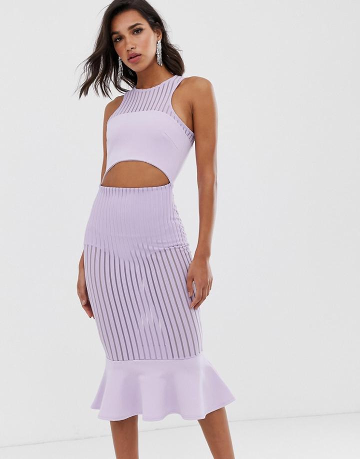 Asos Design Self Stripe Halter Midi Pep Hem Detail Midi Dress - Purple