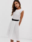 Closet London Mini Pencil Dress With Contrast Belt Detail In White - White