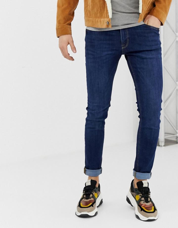 Jack & Jones Skinny Fit Jeans In Mid Blue Wash-black