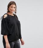 Simply Be Mesh Detail Cold Shoulder Top - Black