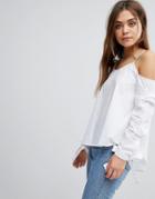 After Market Cold Shoulder Top With Bow Cuff Details - White