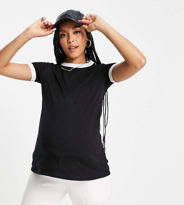 Asos Design Maternity T-shirt With Contrast Trims In Black