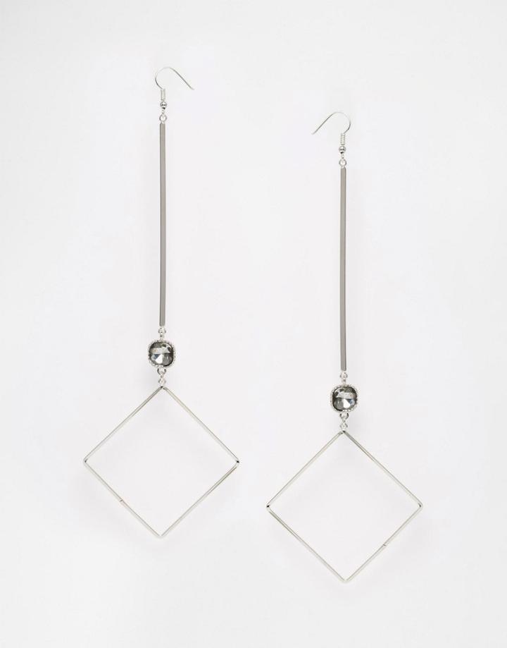 Asos Fine Bar Oversized Open Diamond Earrings - Silver