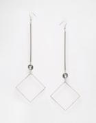 Asos Fine Bar Oversized Open Diamond Earrings - Silver