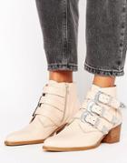 Asos Ryder Leather Buckle Ankle Boots - Beige