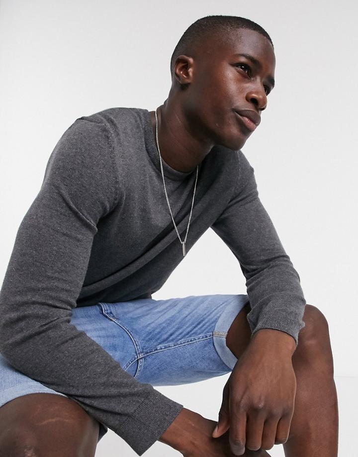 New Look Crew Neck Knitted Sweater In Dark Gray-grey