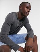 New Look Crew Neck Knitted Sweater In Dark Gray-grey
