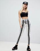 Jaded London Metallic Pu Legging With Hook & Eye Detail - Silver