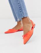 Asos Design Lefty Pointed Ballet Flats In Neon Orange