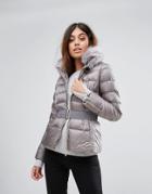Ted Bake Faux Fur Collar Quilted Jacket - Gray
