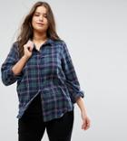 Asos Curve Boyfriend Shirt In Green Black Check - Multi