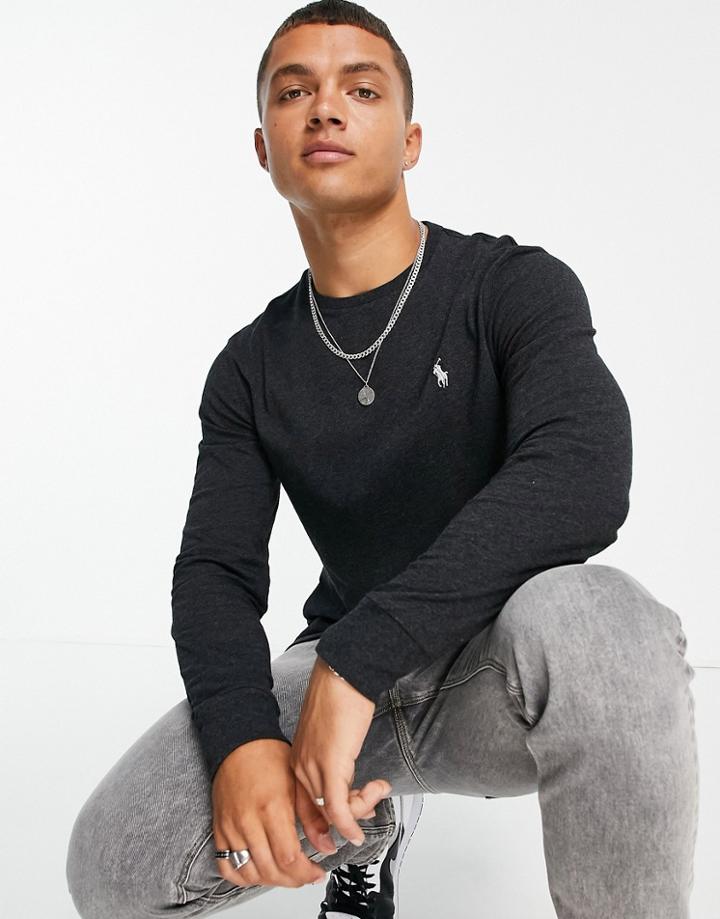 Polo Ralph Lauren Icon Logo Long Sleeve Top In Black Heather