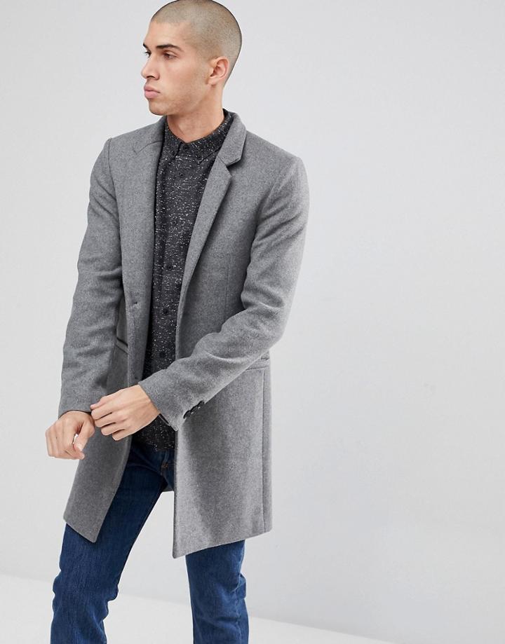 Only & Sons Overcoat With Stand Up Collar - Gray