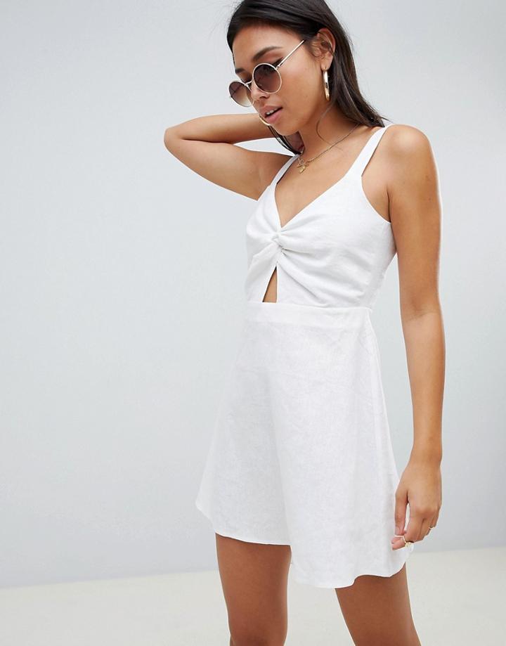 Asos Design Twist Front Skater Mini Sundress - White