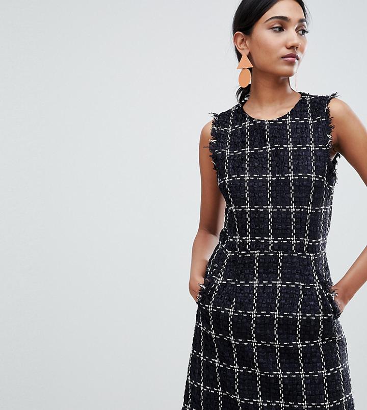 Warehouse Shift Dress With Raw Edge In Black Tweed - Black