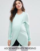 Asos Maternity Nursing Wrap Over Sweater In Textured Stripe - Green