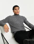 Asos Design Muscle Fit Ribbed Rollneck Sweater In Black And White Twist-grey