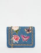 Asos Denim Shoulder Bag With Patches And Chain Strap - Multi